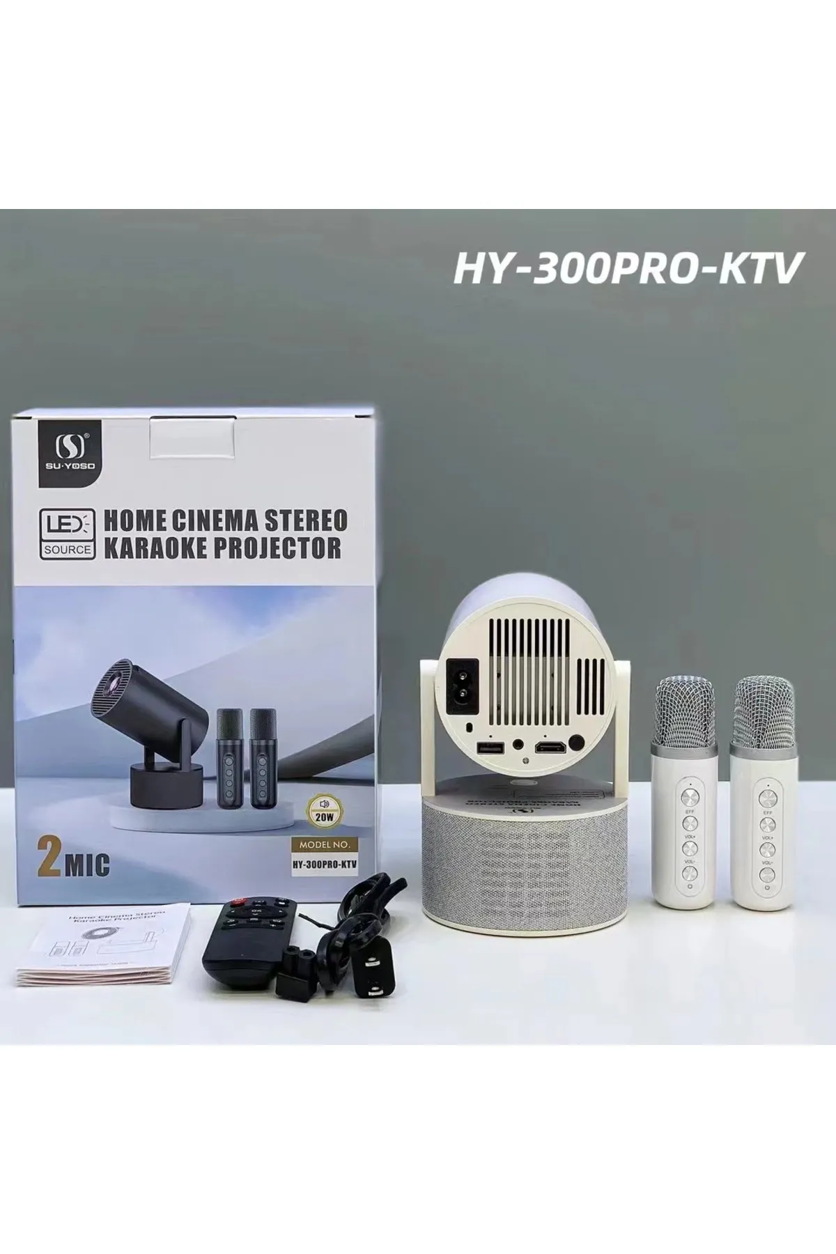 Bilişim Burada HY300 Pro KTV Karaoke mikrofon hoparlör sinema, oyun ve ev için taşınabilir LCD akıllı projektör-